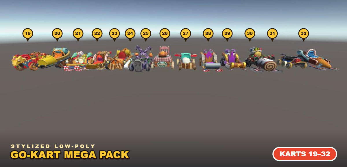 Stylized Low-Poly Go-Kart Mega Pack: 85+ 3D Vehicle Prefabs