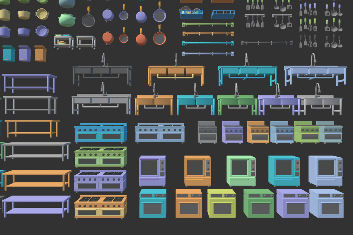 Cute Low Poly Kitchen Pack - Colorful Interior Props