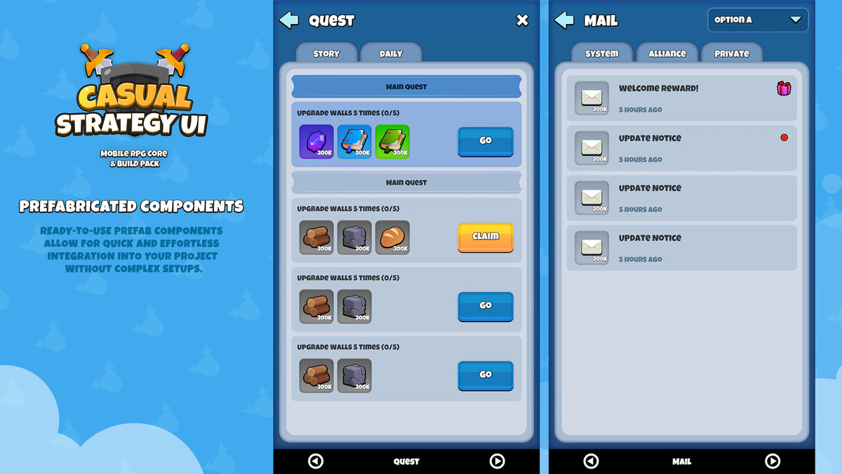 Casual Strategy UI Kit - Mobile RPG Core & Build Pack