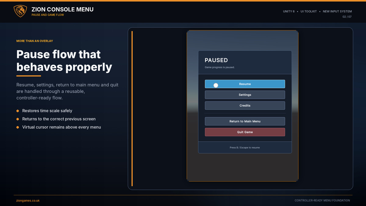 Zion Console Menu