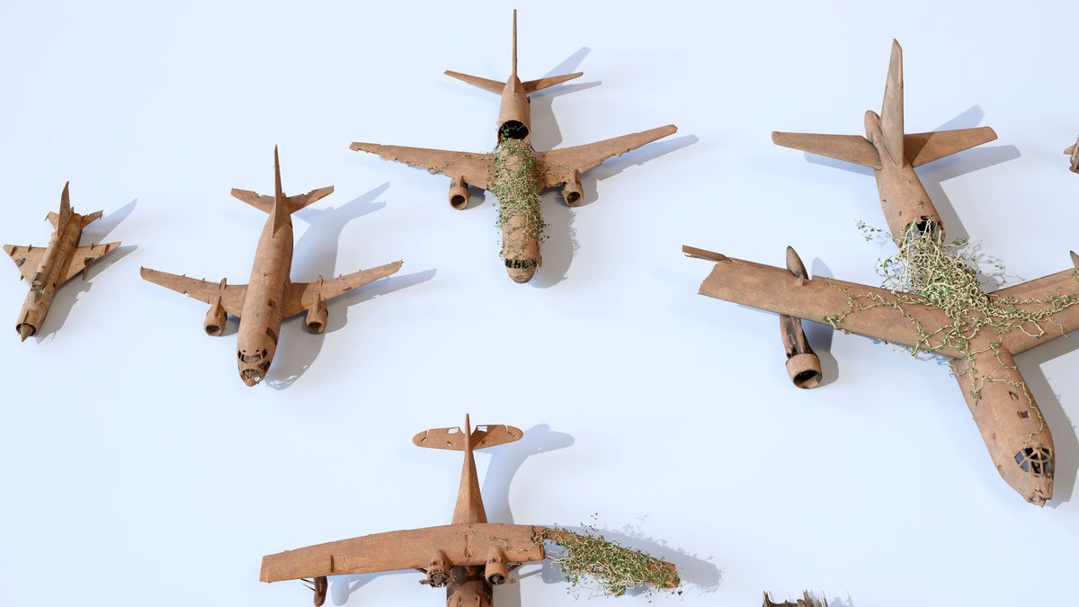 Old Abandoned Junk Rusty Aircraft and Helicopter Set 3d Game Ready Modular Props