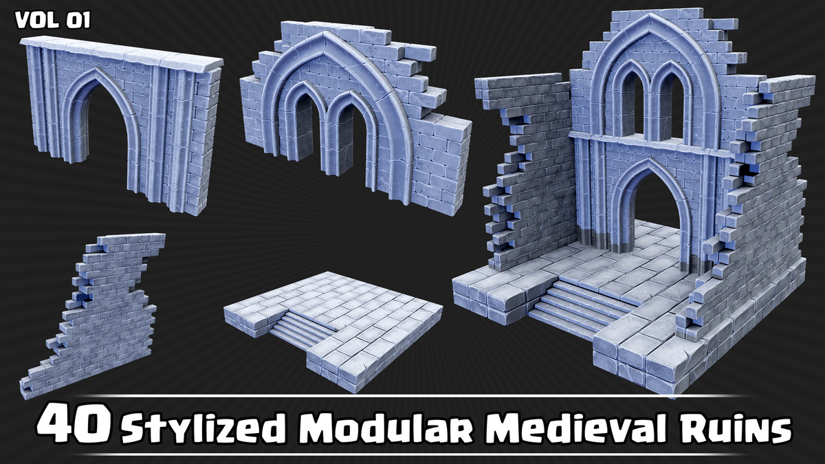 40 Stylized Modular Medieval Ruins