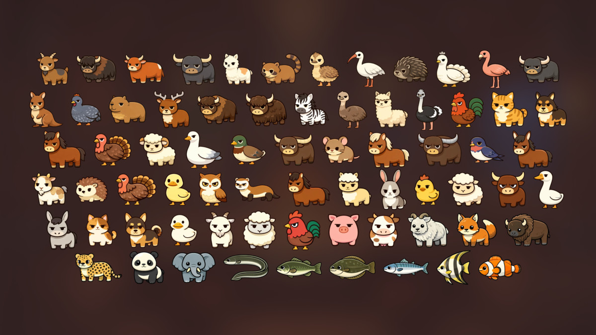 Cute Farm and Wild Animals Icons Pack Casual Simulator Builder Educational Games