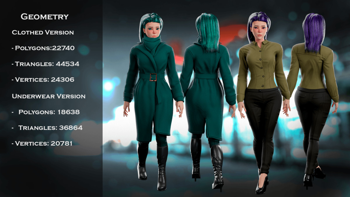 Office Winter Woman – Modular Game Character