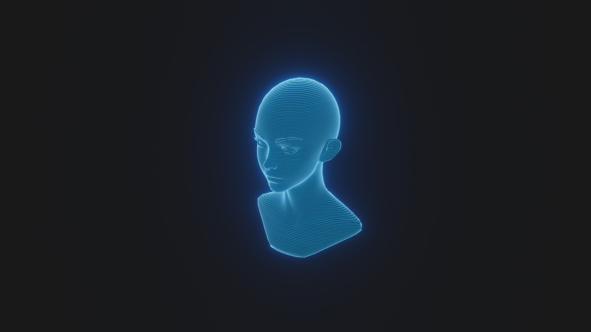 Anime Human Hologram Heads 3D Model Rigged with Facial Expressions