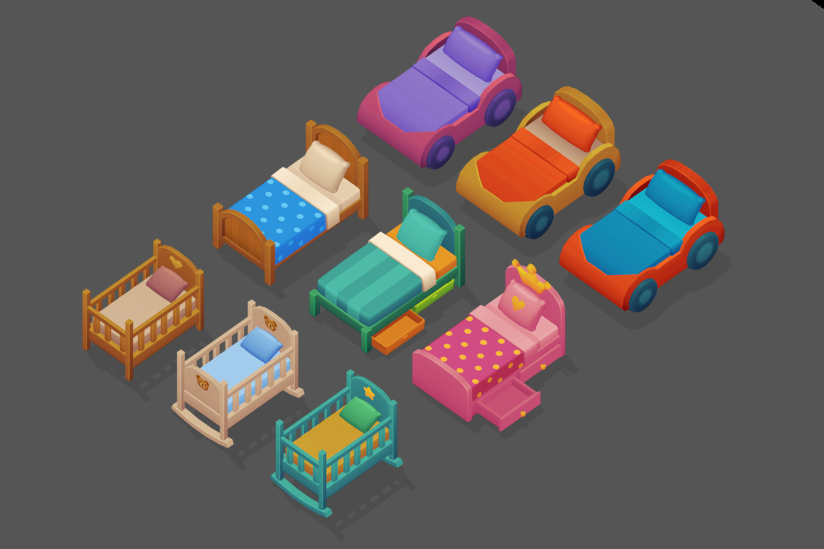 Happy Home – Stylized Kids Room Furniture Interior Kit - Low Poly 3D