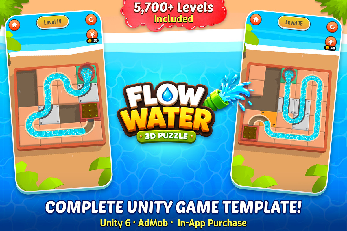 Water Flow 3D Puzzle Game - Complete Game Template (5,700+ Levels)
