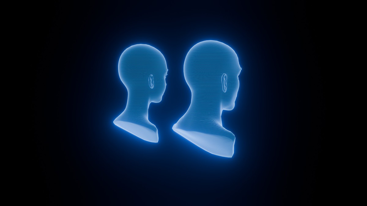 Anime Human Hologram Heads 3D Model Rigged with Facial Expressions