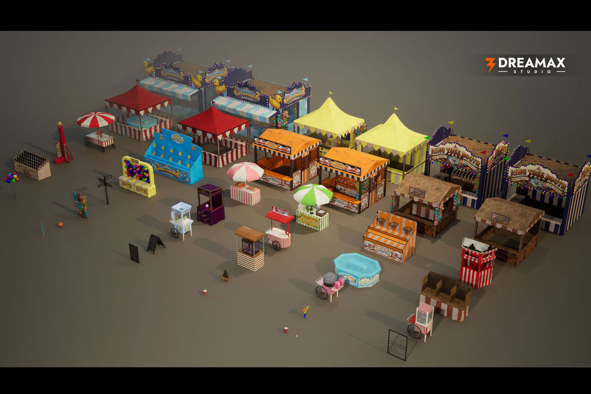 Carnival & Funfair Stalls - Game Booths, Food Carts, Circus & Festival Props