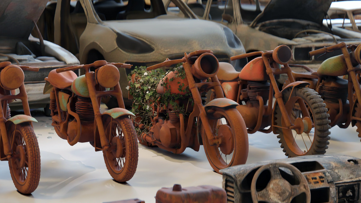 Old Abandoned Junk Rusty Vehicles 3d Game Ready Set (Car, Bus, Motorcycle, Bike)