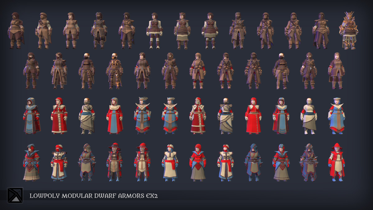 Lowpoly Dwarfs Modular Armors Ex2 - MEDIEVAL FANTASY SERIES