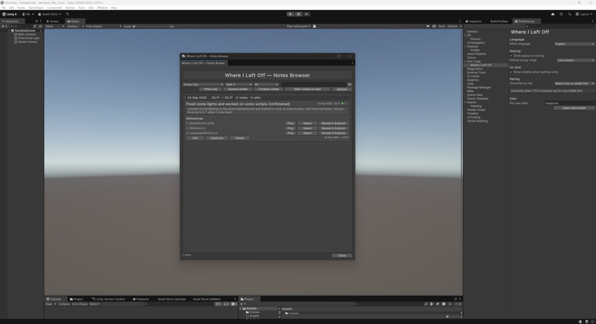 Where I Left Off - Productivity Editor Tool