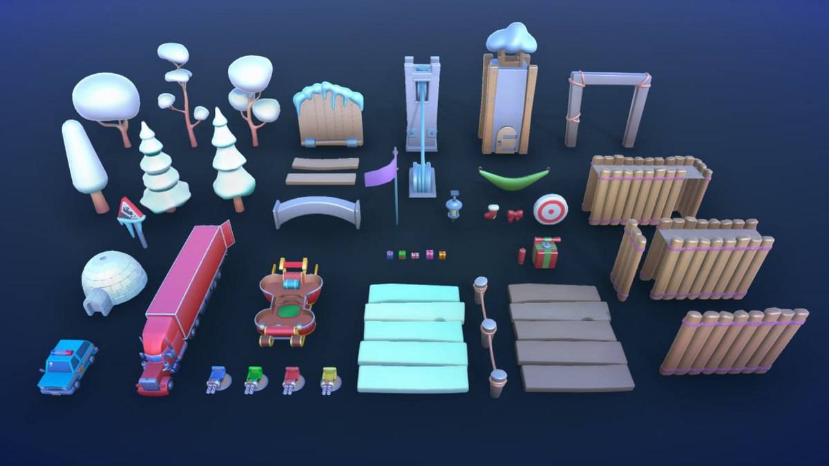 Cute characters and beautiful New Year and Christmas surroundings