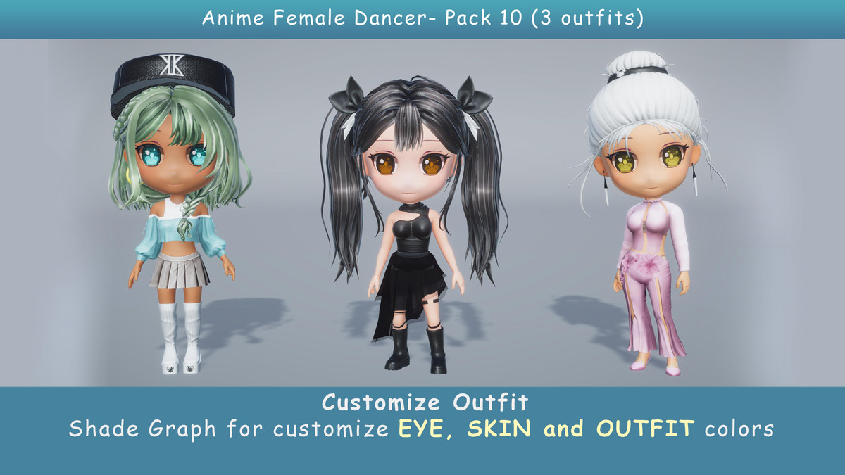 Chibi Anime Female Dancer - Pack 1 (3 outfits)