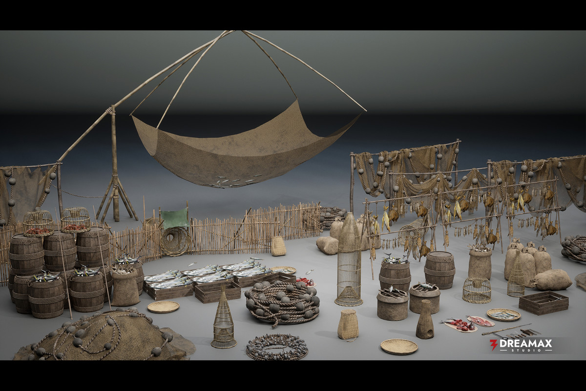 Medieval Fishing Props - Line, Net, Tackle & Preservation Tools Vol. 2