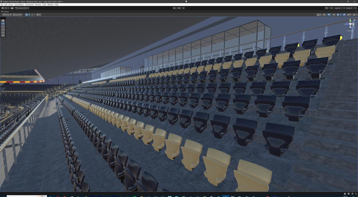 Golden Concert Arena Stadium 3D Model - Futuristic Environment with Stage, Props