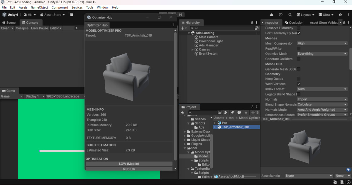 Preview 3D model and Optimizer