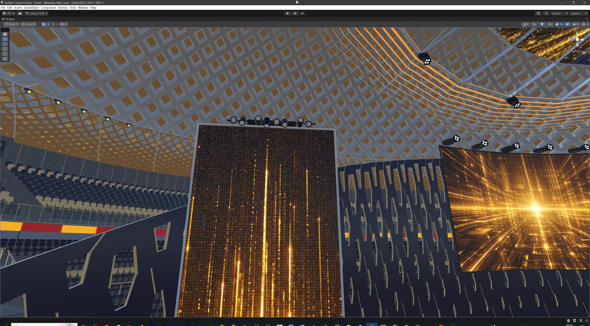 Golden Concert Arena Stadium 3D Model - Futuristic Environment with Stage, Props