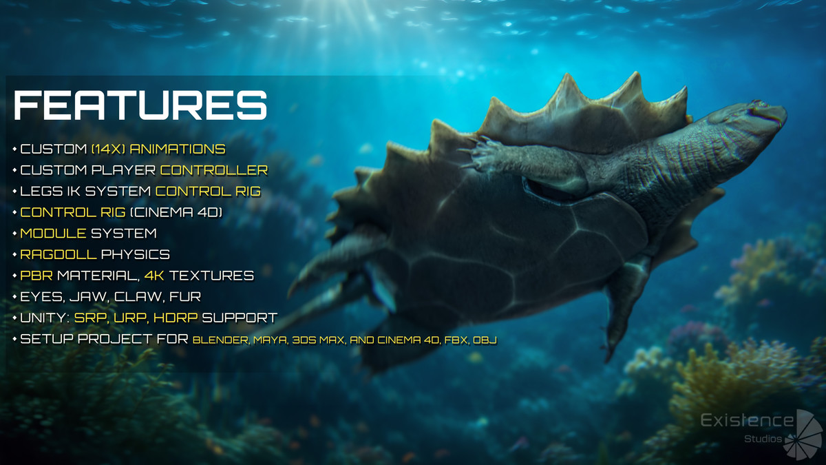 Alligator Turtle Predator - Animated Realistic Underwater Reptile