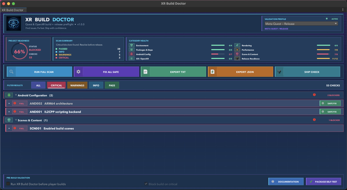 XR Build Doctor - Quest & OpenXR Build + Release Preflight