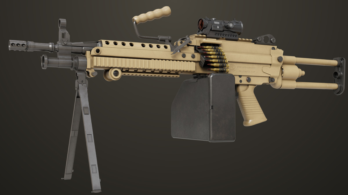 Machine Gun Sandal and Black Ammo Box URP HDRP Textures