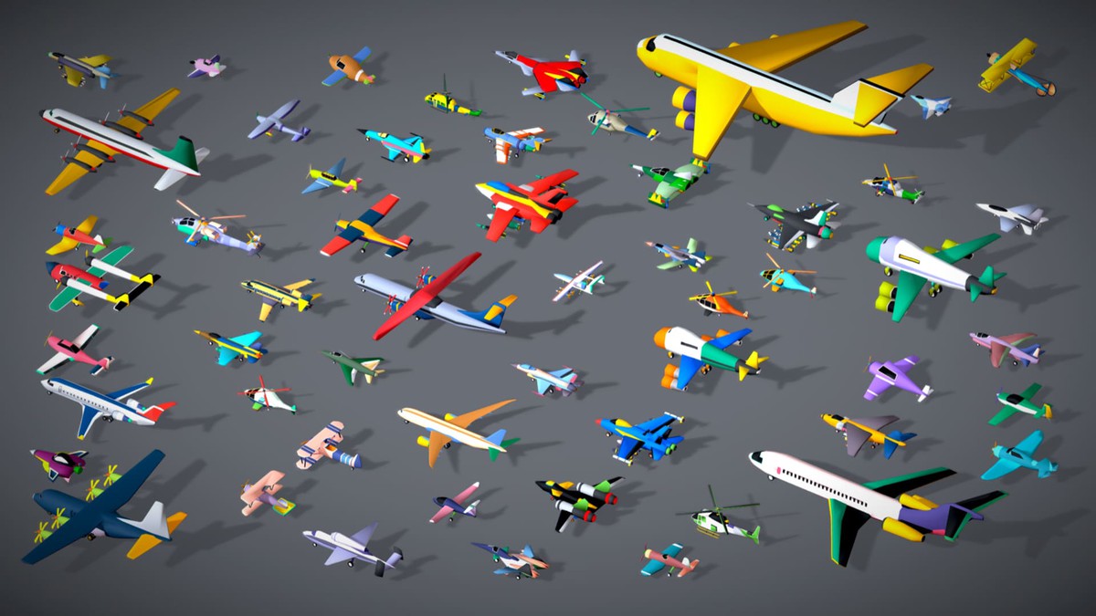 55 Stylized Airfield Vehicle Pack: Aircraft Plane Helicopter - Lowpoly Toon Kit