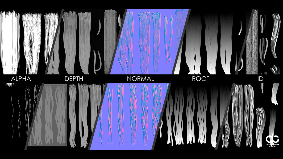 Realistic female hairstyles, pack #2 | Rigged hair, game-ready, low-poly