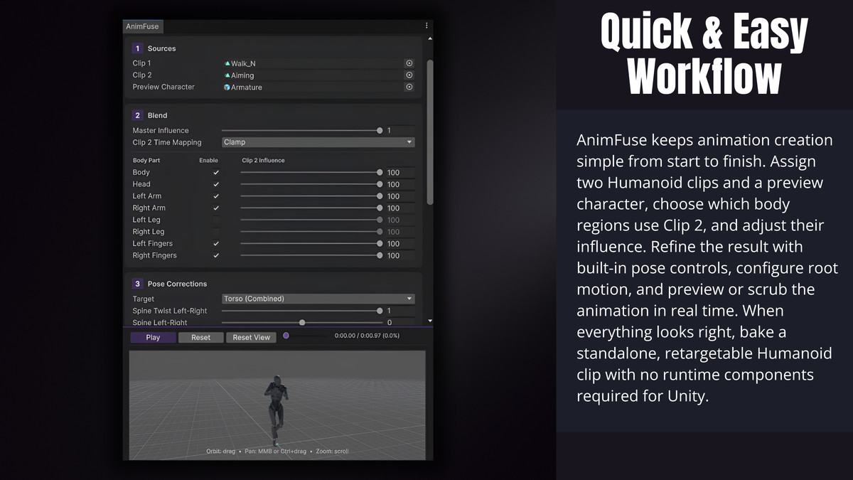 AnimFuse – Animation Blending, Pose Editing and Baking