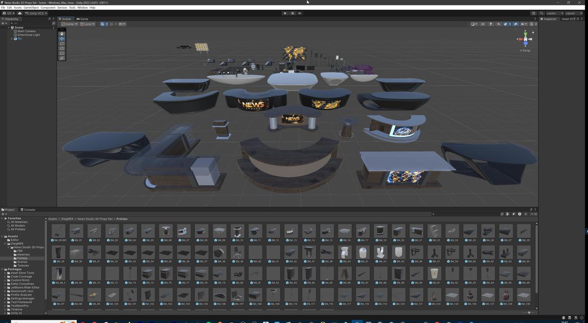 News Studio 3D Props Set - Broadcast Desks, Studio Lights, Furniture for VR