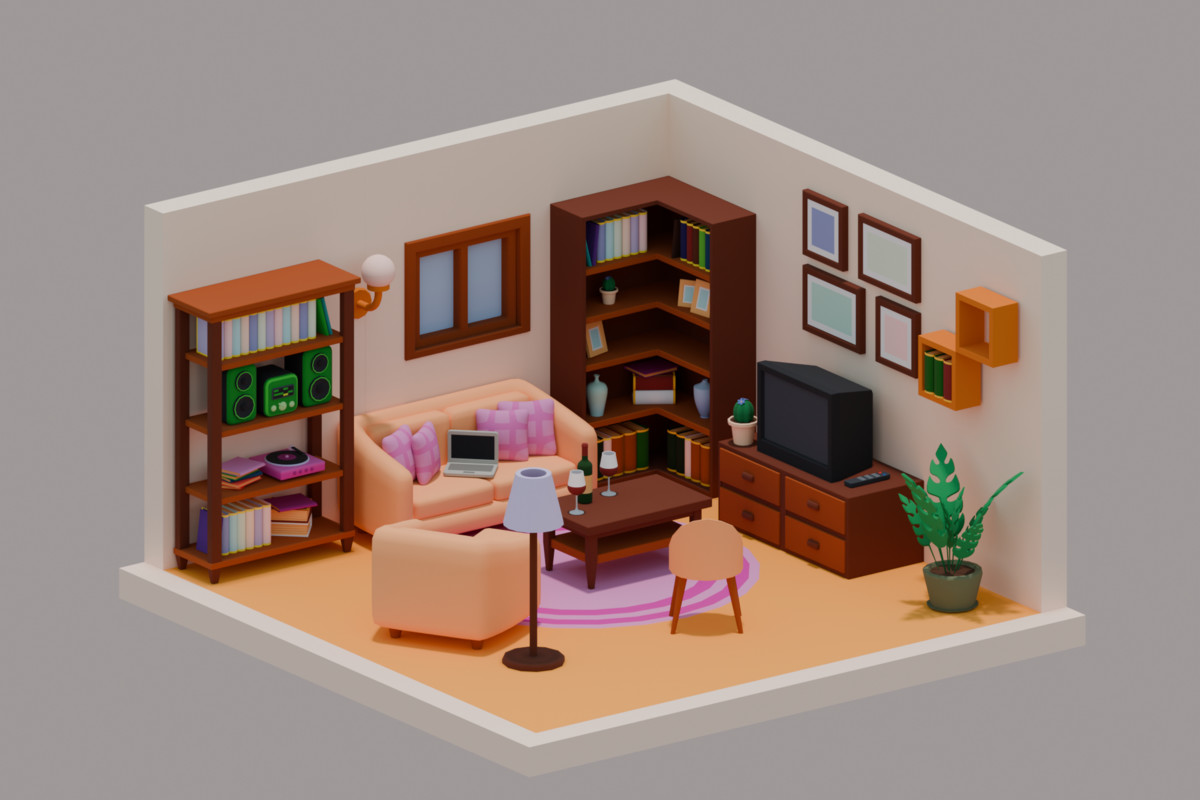 Low Poly Modular Living Room Pack (600+ Props)