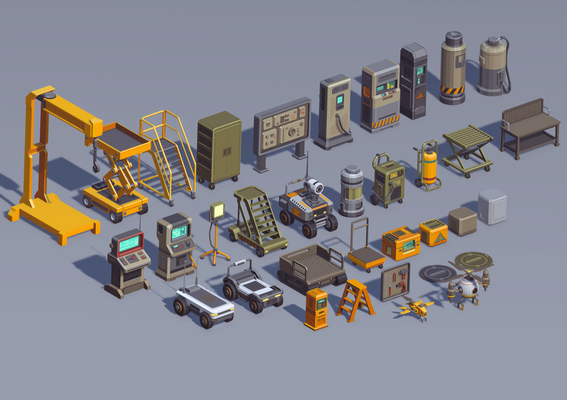 Sci-Fi Low Poly Interior Bundle: Grand Colony Collection (5-in-1) | Cosmic Retro