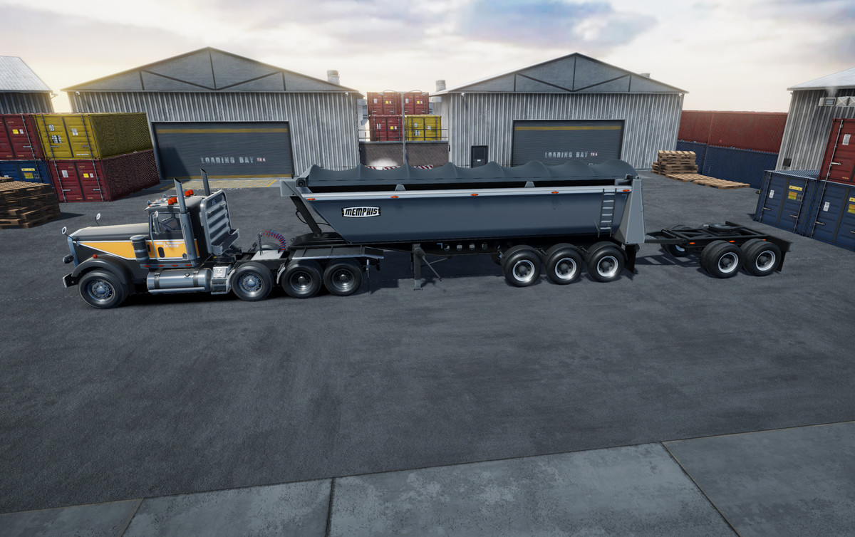 Semitruck with dump trailer