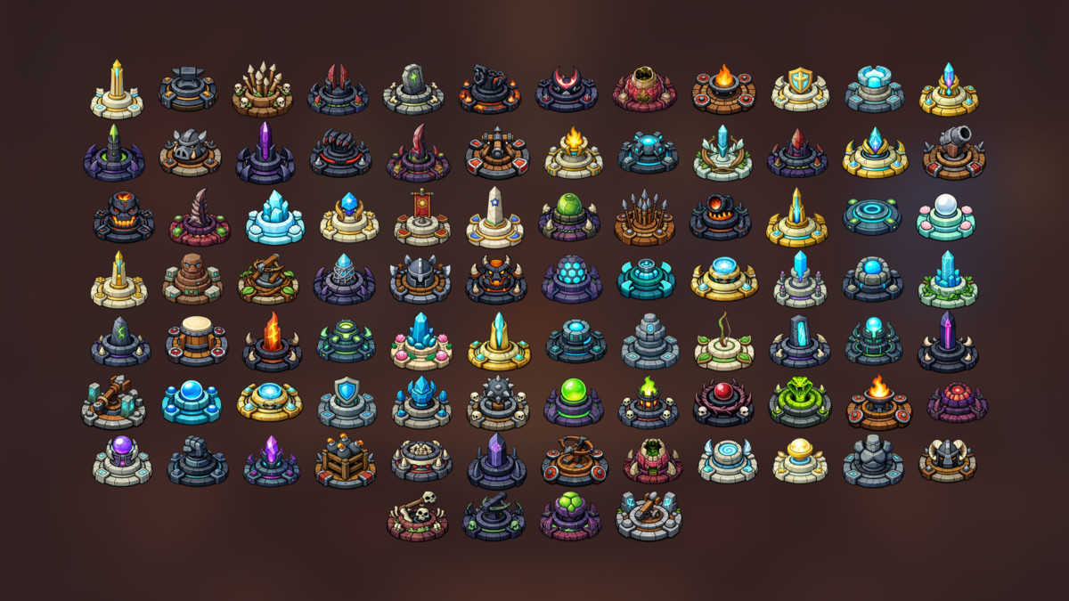 Elemental Tower Defense Turrets Pack Turrets TD Strategy PvE Base Defense