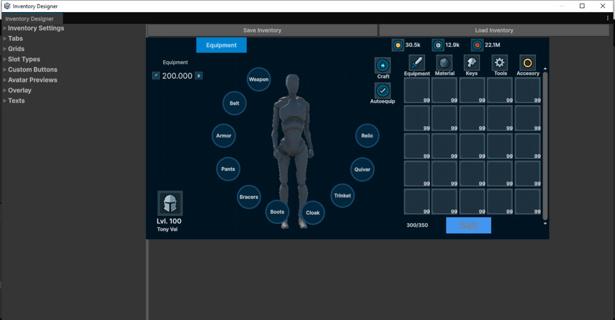 Advanced Inventory Designer