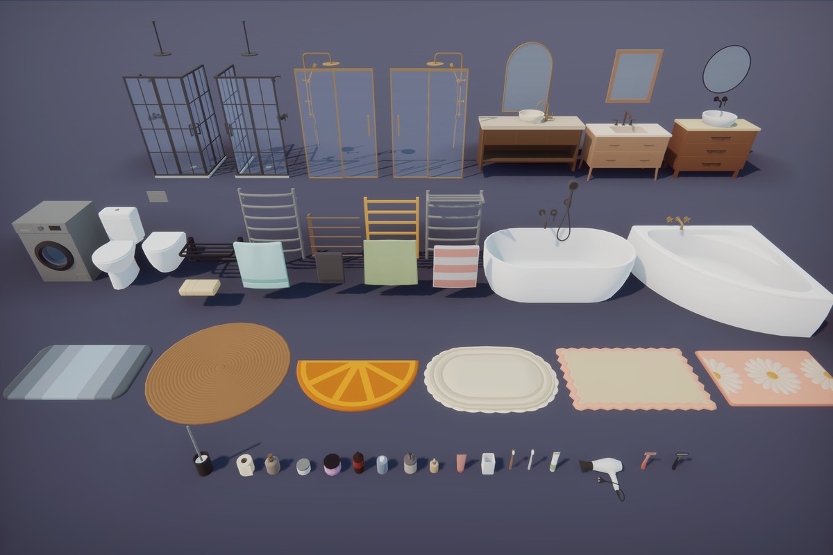 Low Poly Cartoon House Interior & Exterior