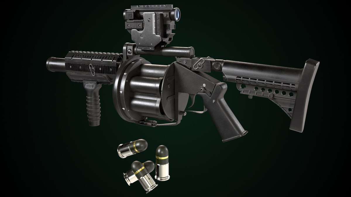 6 Grenade Launcher Black URP HDRP Textures