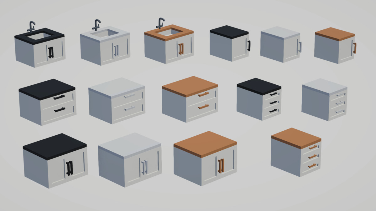 Low Poly Kitchen - Modular Assets