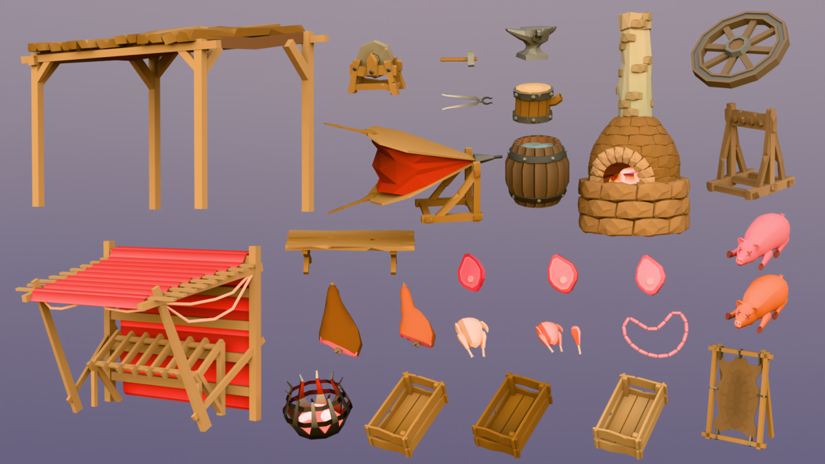 Low Poly 3D Medieval Town Assets