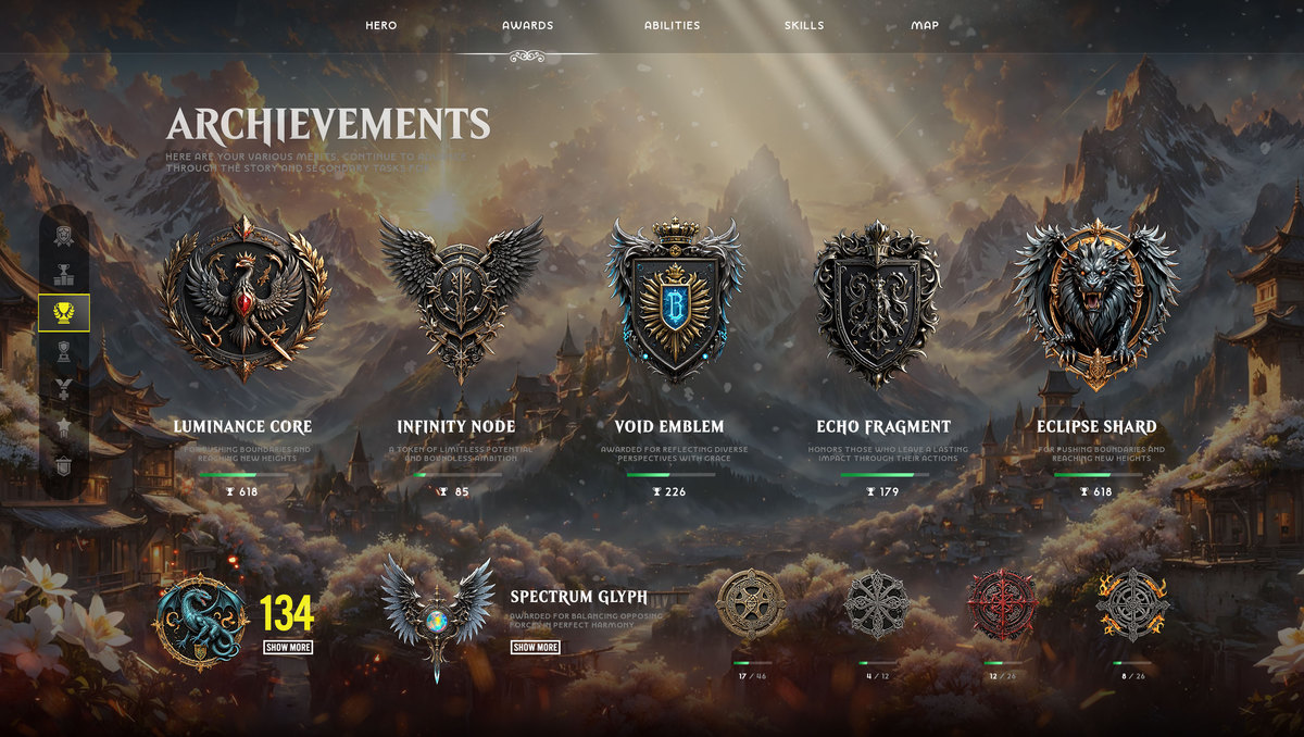 600 Achievements, Trophies, Rewards, Emblems, Badges, Awards, Artifacts Vol2