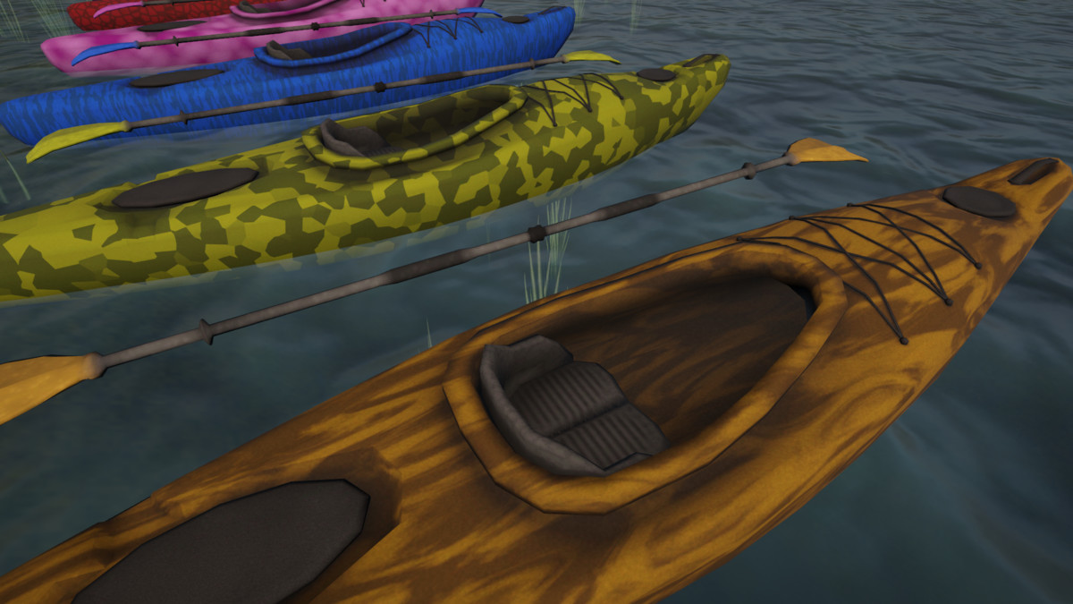 kayak + paddle (8 variants | low poly 2.7k~ tris)