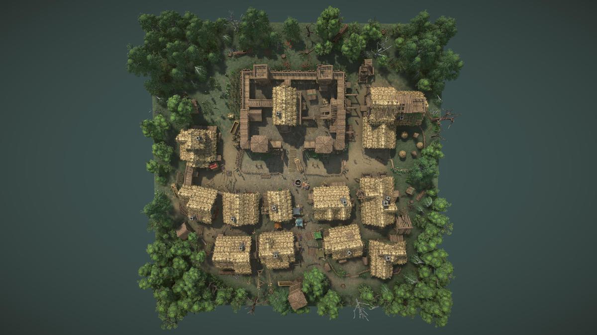 Stylized fantasy pagan village