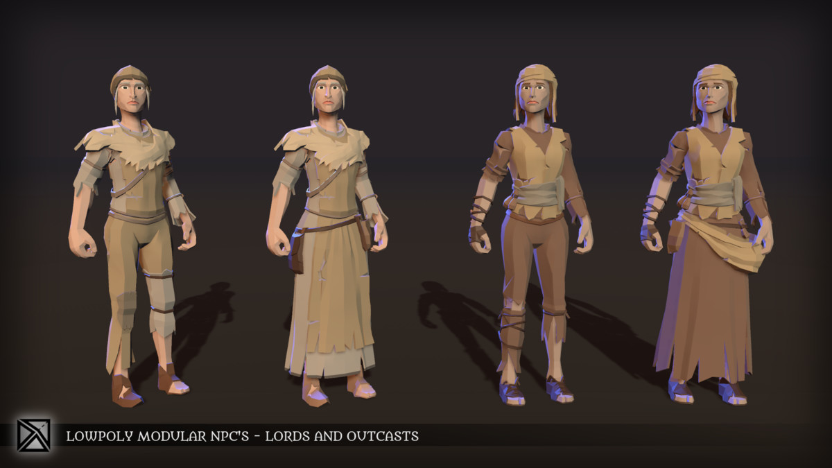 Low Poly Modular NPCs – Lords & Outcasts- LOWPOLY MEDIEVAL FANTASY SERIES
