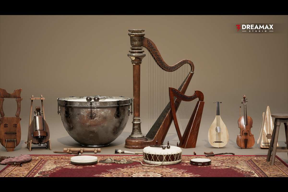 Medieval Musical Instruments - Lutes, Harps, Drums & Fantasy Bardic Props