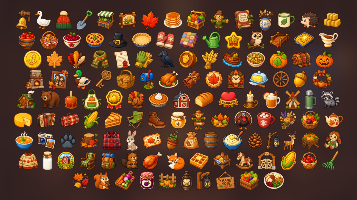Autumn Harvest Thanksgiving Icons Pack for Cozy Farm and Seasonal Games