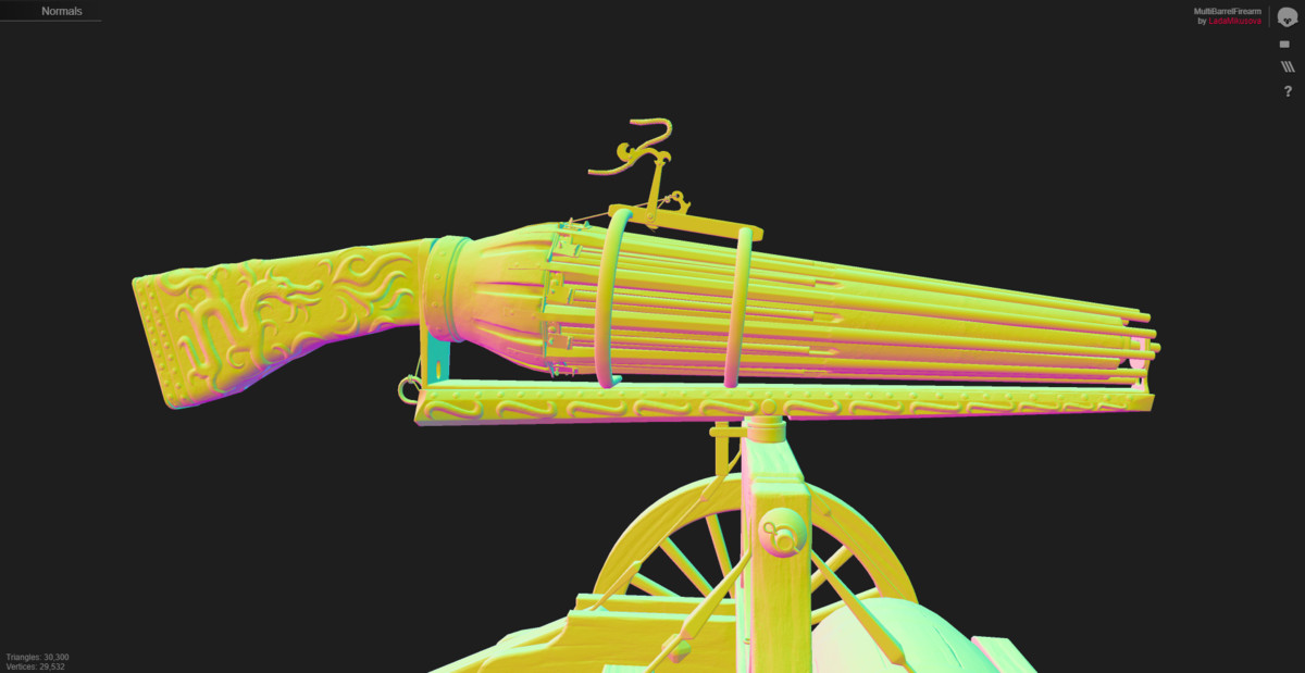 Multi-Barrel Firearm – 3 Variants (Clean, Used, Damaged) + Animation