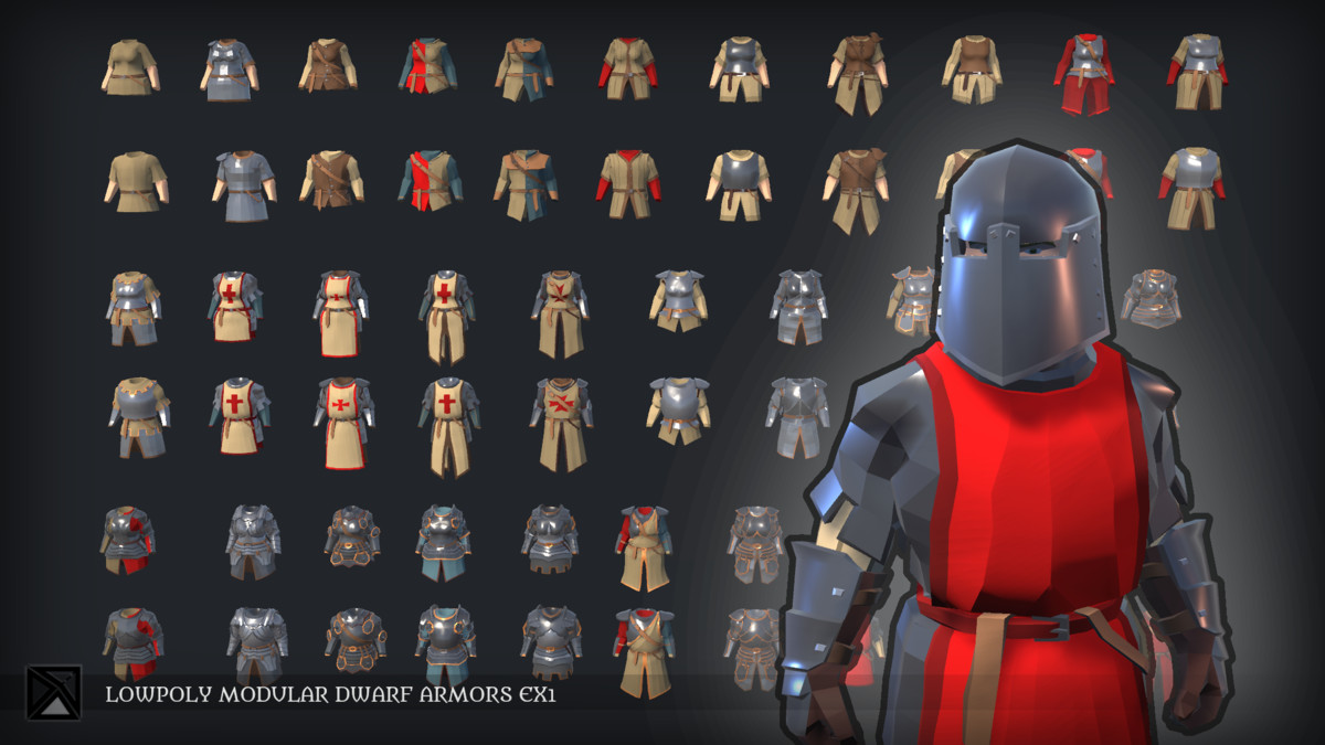 Lowpoly Dwarfs Modular Armors Ex1 - MEDIEVAL FANTASY SERIES