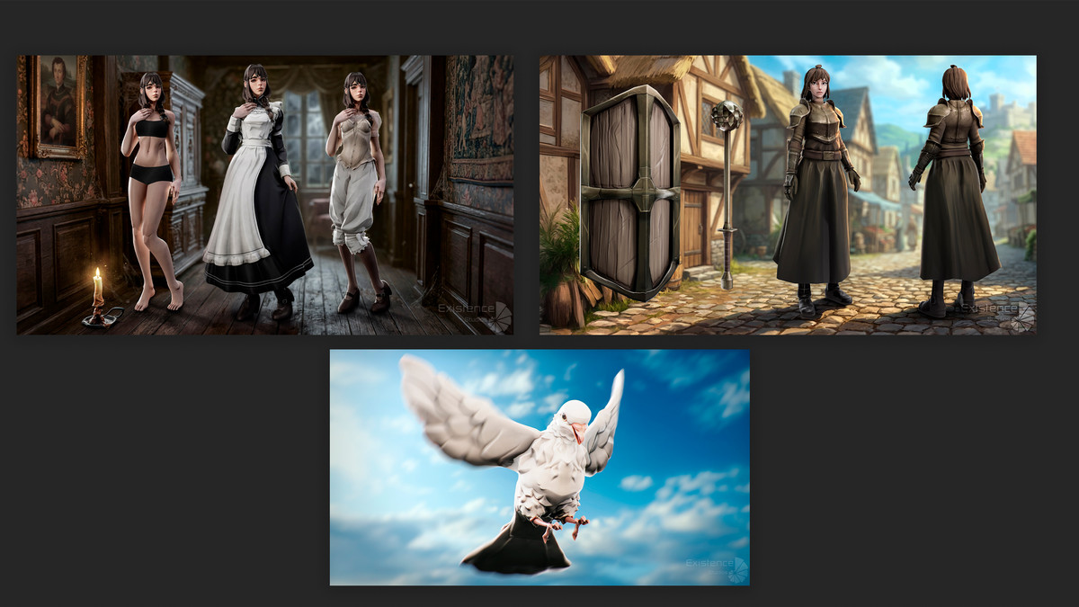 3 in 1 - Stylized Character Pack - Maid Mary - White Pigeon - Shield Guardian