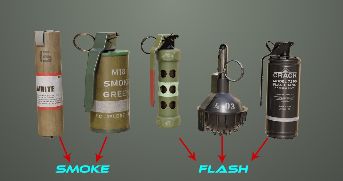 Smoke and Flash Grenades Single Mat URP HDRP Textures