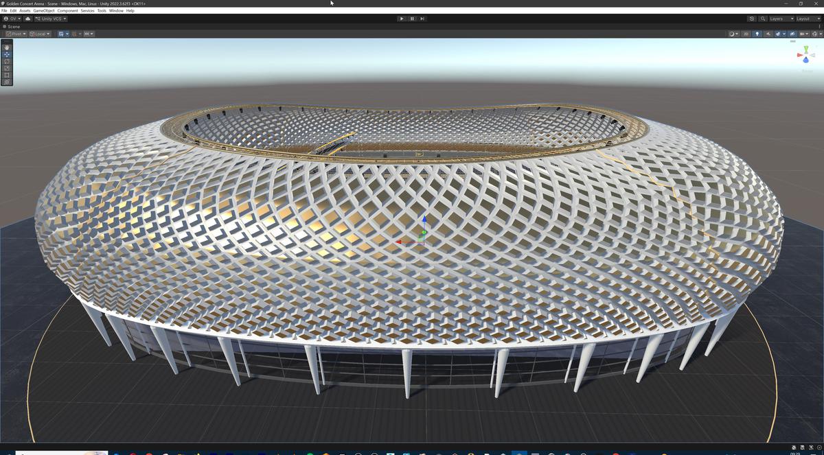 Golden Concert Arena Stadium 3D Model - Futuristic Environment with Stage, Props