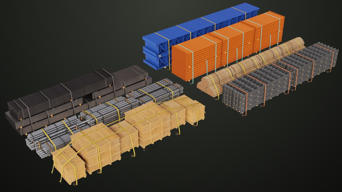 Flatbed Trailer with 7 Loads Single Mat URP HDRP Textures